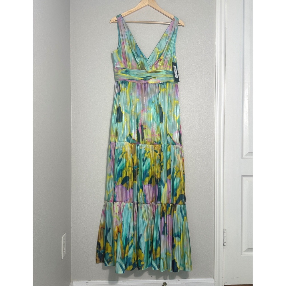 Kobi Halperin Britt Maxi Dress 8 Capri Multi Pleated Metallic Watercolor NWT - Picture 4 of 15